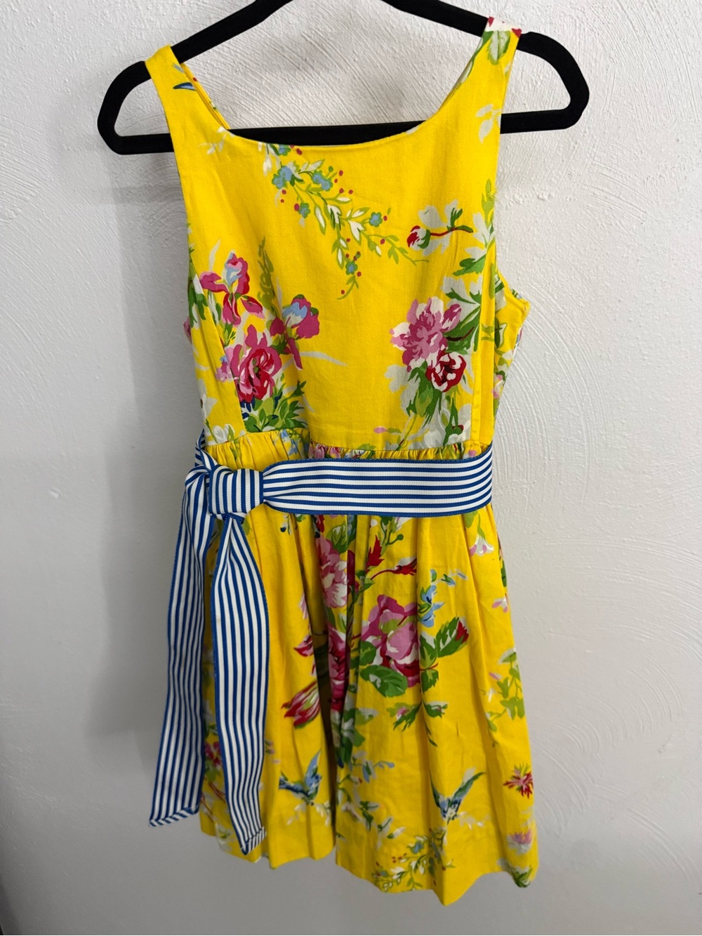 Polo Ralph Lauren Girls Yellow Floral Cotton Dress Striped Sash‎ Size 4 Princess
